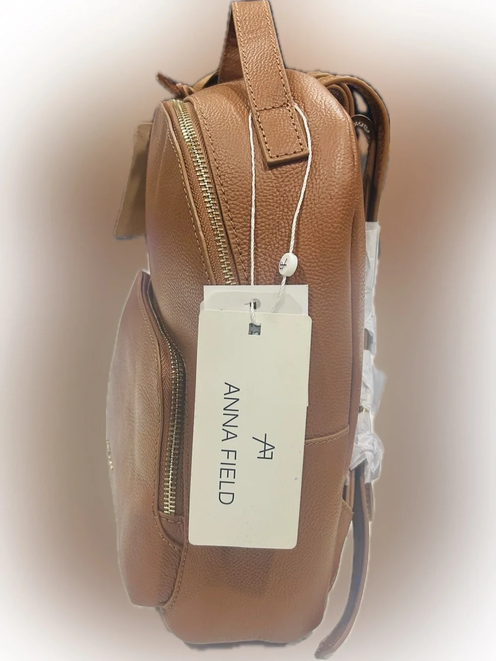 NWT Anne Field Cognac Pebble Leather Backpack Bag w/Zippered Closures